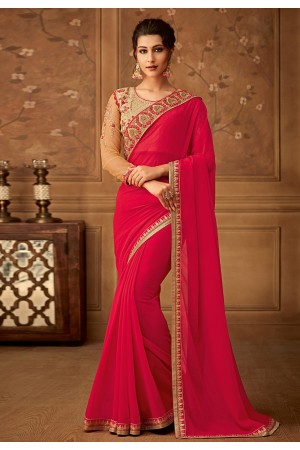 Magenta georgette embroidered saree with blouse  512